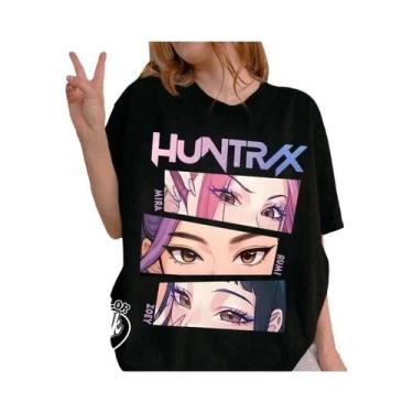 Imagem de Camiseta O-Neck Y2K Retro Lavada Kpop Demon Hunters Huntrix 2025, Para
