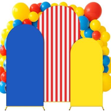 Imagem de Tingjoo Conjunto de 3 peças de capa de fundo de arco de festa de carnaval, 1,8 m, 1,8 m, decoração de festa de aniversário de carnaval, capa de arco de poliéster para fotos, cosplay, casamento, chá de