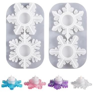 Imagem de Molde de castiçal de floco de neve, 2 peças de silicone para castiçais de floco de neve, moldes de fundição de Natal para artesanato faça você mesmo, decoração de mesa de casa