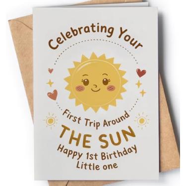 Imagem de Cartão de 1º aniversário - Presente de feliz primeiro aniversário para menina ou menino de 1 ano - Cartões comemorativos ou decoração para neta, neto de pais, avós ou padrinhos - NUM 329