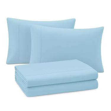 Imagem de Jogo de Cama Microfibra Anti-Alergênico – Toque Aveludado Diversas Cores(Azul Claro,Casal Queen 3 Peças)