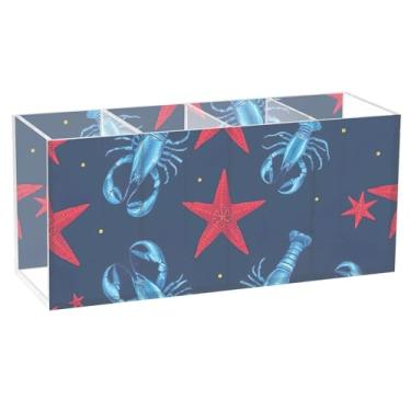 Imagem de TSENQUE Porta-lápis floral náutico lagosta azul acrílico bonito suporte de lápis de mesa suporte de maquiagem copo de lápis arte escritório organizador de mesa estética