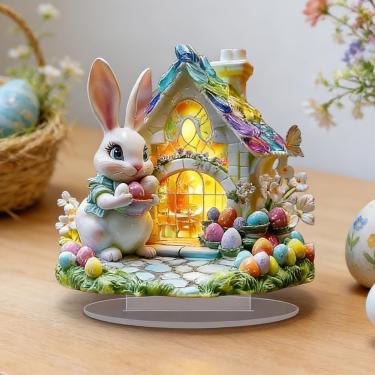 Imagem de Estaca acrílica para decoração de jardim, coelho de mesa fofo 2D para jardins, vasos de flores, decoração de Natal