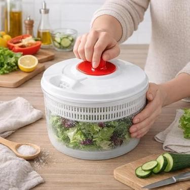 Imagem de Centrifugador Manual de Salada com Escorredor, Branco e Vermelho, Plástico, 22cm Diâmetro x 13cm Altura, 316g