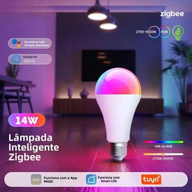 Imagem de Lâmpada LED Dimmable RGB C+W 14W Zigbee E27, Aplicativo Smart Life, Al