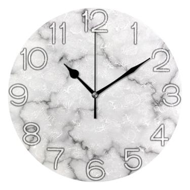 Imagem de GAIGEO Relógio de parede analógico decorativo quarto cozinha relógio funky alimentado por bateria, arte de parede moderna legal decoração de casa, mármore branco elegante veias pretas, 25 cm