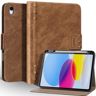 Imagem de Une Diffe Capa para iPad (A16) 11ª geração 2025, iPad 10ª geração 2022, capa protetora com suporte de lápis, fecho magnético, hibernar/despertar automático, antiarranhões, marrom amarelo