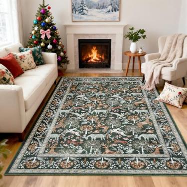 Imagem de WEZVIX Tapete de Natal 12 x 18 cm para sala de estar, tapetes de animais boho lavável, tapete grande antiderrapante macio para quarto, berçário, sala de jantar, fazenda, sala de jogos infantil