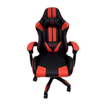 Imagem de Cadeira Gamer Ergonômica, Preta com Detalhes Vermelhos, Tecido e Espuma, Reclinável, Rodas PU, Base PP 320mm, 120x80x50cm, para Escritório