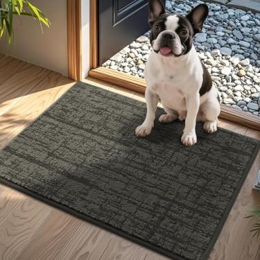 Imagem de COSY HOMEER - Tapetes de boas-vindas antiderrapantes 51 x 81 cm, capachos laváveis, tapete de entrada absorvente de sujeira para patas enlameadas, tapetes de entrada e sapatos úmidos, cinza escuro