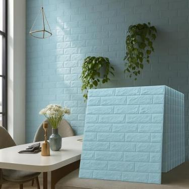 Imagem de Kit Placas Adesiva Tijolinho 3D Revestimento Autocolante Decoração Quarto Sala Banheiro Impermeável (Kit 30 Placas Adesivas Tijolo Azul, 70x77)
