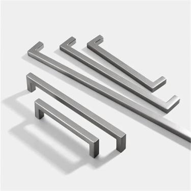 Imagem de Puxadores de móveis quadrados simples escovados liga de alumínio preto puxadores de porta de armário de cozinha puxadores de gaveta ferragens de móveis 1 peça (escovada-96 mm)