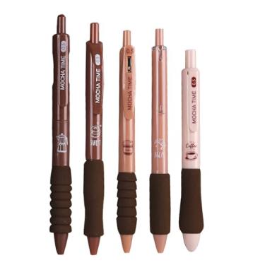 Imagem de YIHUANYIFA 5 canetas retráteis marrons fofas canetas de gel estéticas canetas de escrita de tinta de aderência macia com ponta fina lisa de 0,5 mm, material escolar de escritório para mulheres e