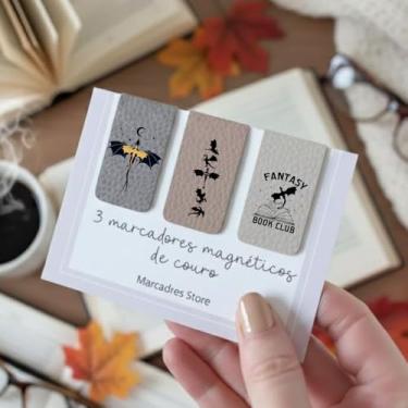 Imagem de Kit com 3 Marcadores de Página Magnéticos de Couro Ecológico – Tema Quarta Asa | Acessórios Literários Fantasia