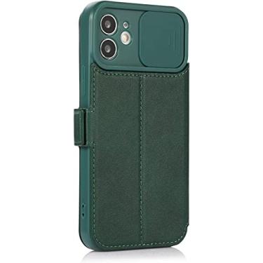 Imagem de KKFAUS Capa carteira para iPhone 13/13 Mini/13 Pro/13 Pro Max, capa protetora magnética de couro PU com bloqueio de RFID proteção de lente completa (cor: verde, tamanho: 13pro max 6,7 polegadas)