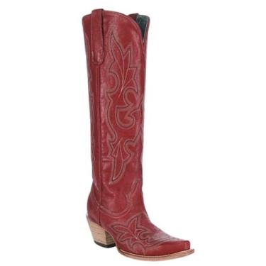 Imagem de Corral Boots Botas femininas vermelhas feitas à mão | Botas caubói altas com design bordado, Vermelho, 40
