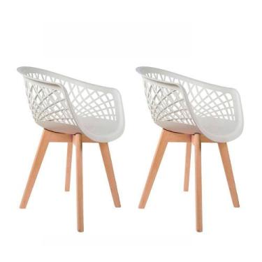 Imagem de Kit 2 Cadeiras para Sala de Jantar com Base de Madeira Web Branca - Ca