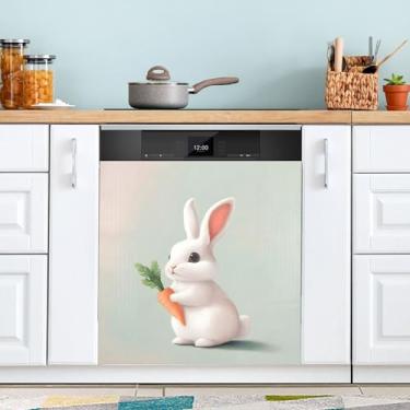 Imagem de SEHANY Capa magnética de conto de fadas fofo coelhinho da Páscoa, adesivos magnéticos decorativos antiarranhões para painel de geladeira e lava-louças, decoração de flores de fazenda de cozinha