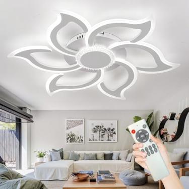 Imagem de Luminária de teto em formato de flor, brilhante e inteligente, em ferro fundido, com controle remoto por aplicativo. Lustre decorativo moderno, com intensidade de luz ajustável e função de m