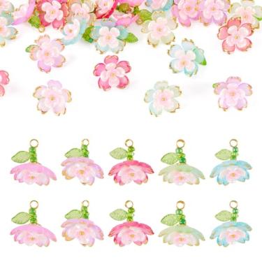 Imagem de Magibeads 30 pingentes de flores, pingentes de acrílico de folha 3D, pingentes de flores 3D, acessórios para fazer joias, colar, brinco, pulseira, chaveiros, dia dos namorados, aniversário, artesanato