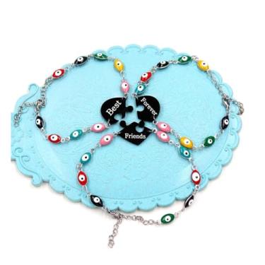 Imagem de Conjunto de pulseiras de coração 3 em 1 | Pulseiras multicoloridas de aço inoxidável e olho turco preto | Joias ajustáveis para amizade, família e amor | Proteção três em um e pulseiras da sorte