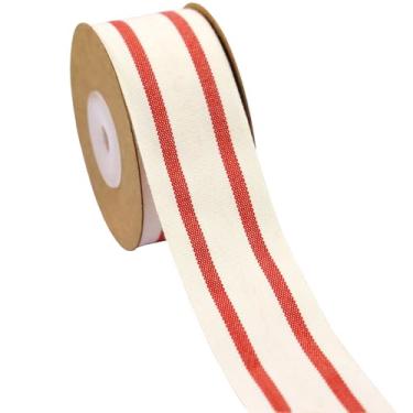 Imagem de YERELO Conjunto de fitas listradas de algodão de 10 jardas/fitas listradas vermelhas e brancas de 3,5 cm para artesanato de árvore de Natal, guirlanda de casamento, embrulho de presente, decoração e