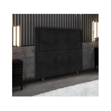 Imagem de Cabeceira Solteiro Portobel Evelyn 88cm Madeira Pinus Tecido Suede Design Minimalista Preto