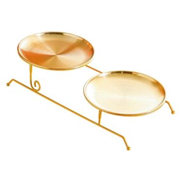 Imagem de WeiLaiKeQi Prato de frutas, travessa, porta-petiscos, ornamento, expositor, bandeja removível de grande capacidade, organizador para decoração de festas e, Ouro