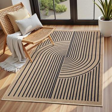 Imagem de EDIMENS Tapete de juta arco-íris fácil, tapetes laváveis para área interna e externa 7,5 x 12,7 cm para sala de estar, tapete de entrada, antiderrapante, preto, boho, moderno, interior, fazenda, para