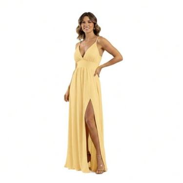 Imagem de Vestido Longo Decotado de Alça com Fenda Festa Elegante - NoBrand, Ama