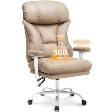 Imagem de Estevo Cadeira de escritório de couro, cadeira executiva, cadeira de escritório ergonômica grande e alta, cadeiras de mesa de escritório em casa com trava inclinada, cadeira de escritório confortável