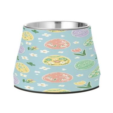 Imagem de CEBUGI Tigelas de aço inoxidável para cães e gatos, resistentes à ferrugem, removíveis, para cães e gatos, tigela elevada antiderrapante para alimentação de cães e gatos, ovos de Páscoa em aquarela