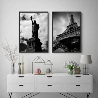 Imagem de Kit 02 Quadros Decorativos Paris E New York 45x34Cm