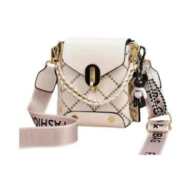 Imagem de Bolsa Transversal Feminina De Couro Com Padrão Diamante E Corrente Par