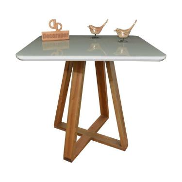 Imagem de Mesa Jantar Base X Tampo Retangular Laca Com Vidro 120x80cm Off White