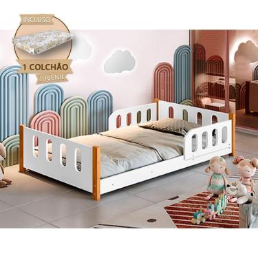 Imagem de Cama Infantil Juvenil Camila Acompanha Colchão E Grade De Proteção - Branca - Cor: Branco