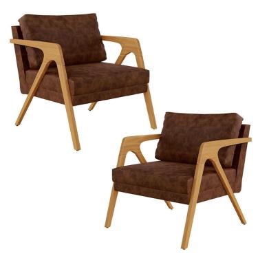 Imagem de Kit 02 Poltronas Pietra Estrutura Madeira L02 Marrom