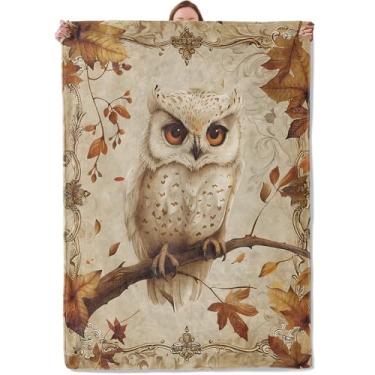 Imagem de Cobertor de folhas de outono de coruja presentes para mulheres adultas, cobertores macios e quentes de flanela para acampamento, quarto, sala de estar, sofá, decoração de viagem 101,6 cm x 127 cm