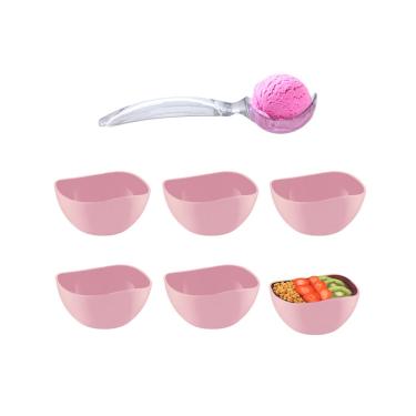Imagem de Tigela Bowl Pote Sobremesa Rosa 6un e Colher de Sorvete