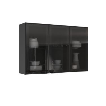 Imagem de Armário 120cm 3 Portas De Vidro Mdf Dobradiças Slow Motion Lumina - Itatiaia Grafite-fendi