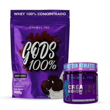 Imagem de Gods Whey 100% 900g Refil e Creatina 150g pura Canibal Inc-Unissex