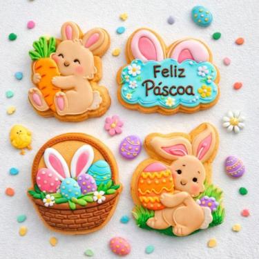Imagem de Cortador E Carimbo De Biscoito Coelhinho da Páscoa 8cm 4 Peças - Airgu