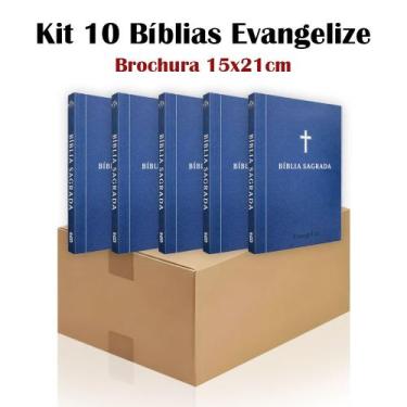 Imagem de Kit 10  Bíblia Sagrada Brochura Azul - Evangelização - Textos Colorido