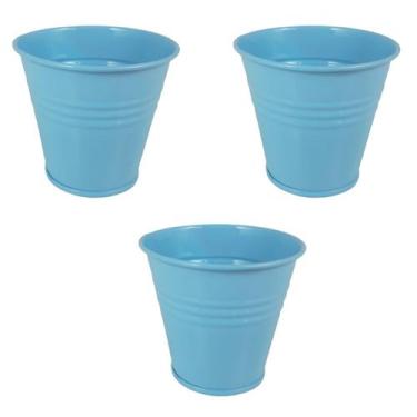 Imagem de 3 Mini vaso cachepot metal decoração e vasinho festas azul - Rio Tijuc