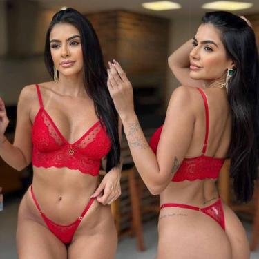 Imagem de Conjunto Lingerie Sem Bojo Sensual Calcinha fio Dental Tule Rendada Se