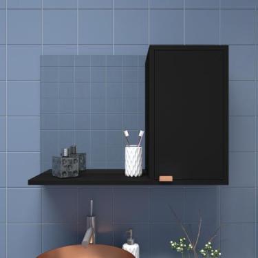 Imagem de Espelheira Nuestra para Banheiro Preto com Cobre Porta Puxador - E-LED