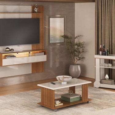 Imagem de Conjunto Sala de Estar Mesa de Centro Mila e Carrinho Bar Rosé e Painel Matisse Cinamomo/Off White