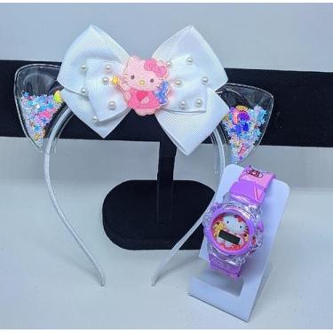 Imagem de Kit Relógio Infantil Menina Digital Pisca Luz Led Toca Musica Princesa