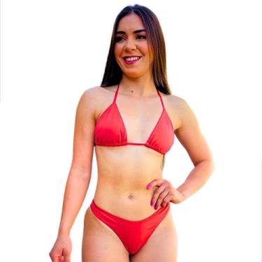 Imagem de Biquíni Feminino Canelado Asa Delta Cortininha Liso Proteção Uv Moda P