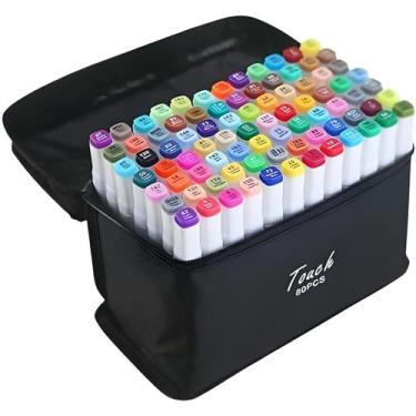 Imagem de Conjunto Canetas Marcador Permanente Ponta Dupla 80 Cores - Compre Já 